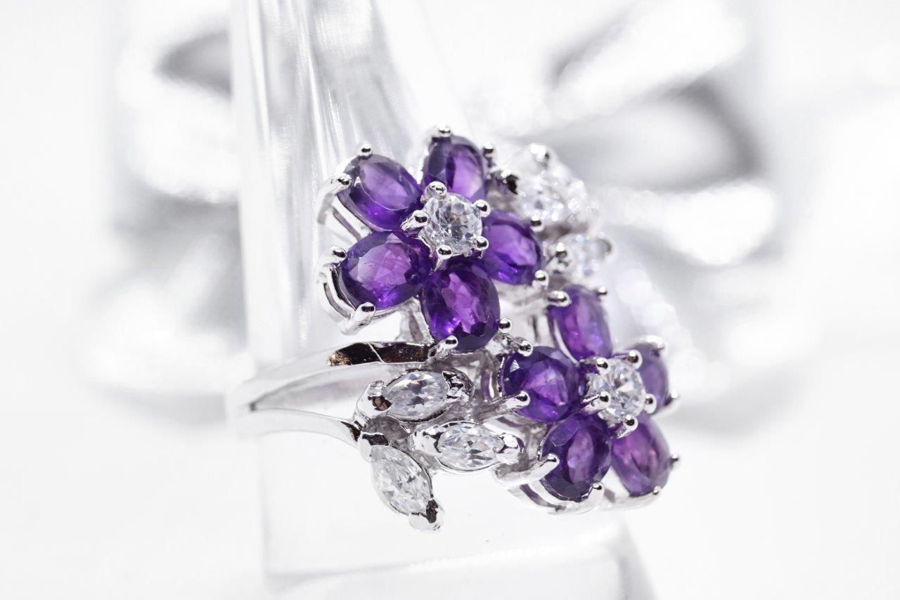 Ring 925 Silber Amethyst Edelsteine Schmuck handgefertigt 