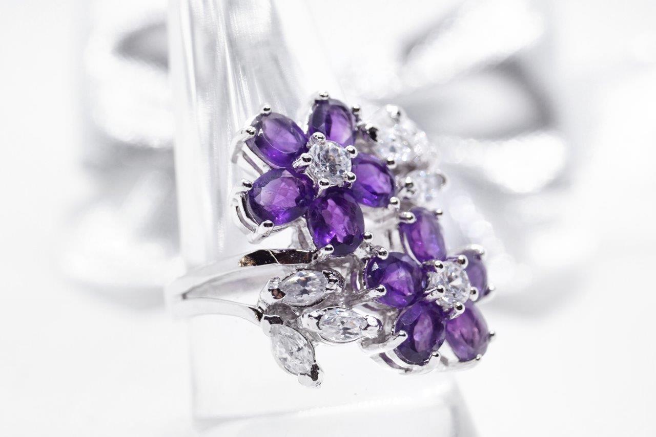Ring 925 Silber Amethyst Edelsteine Schmuck handgefertigt