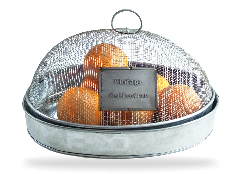 Obstschale mit Fliegengitter Metall Vintage-Schild Obstschale mit Fliegengitter Metall Vintage-Schild