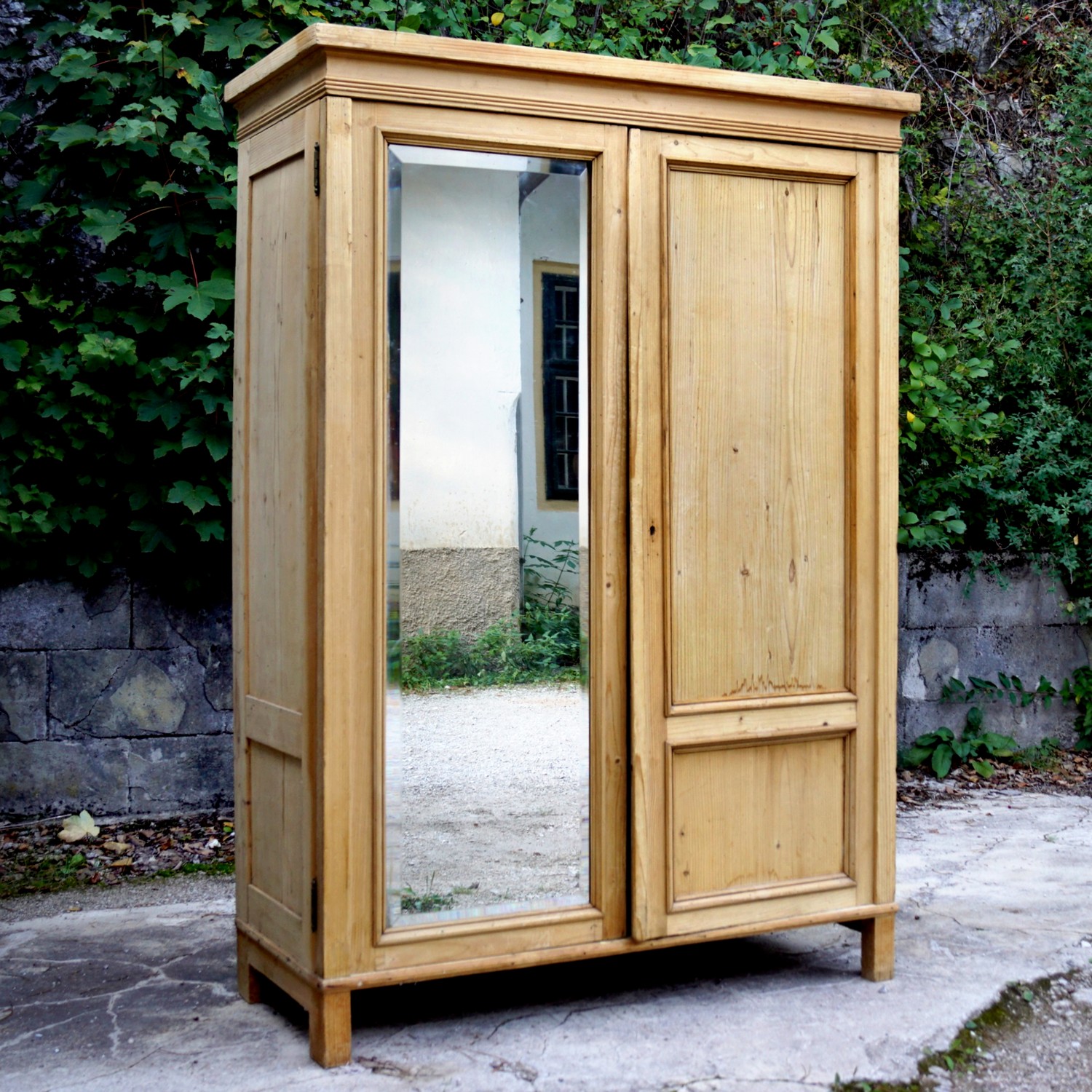 Bauernschrank antik Weichholz Dielenschrank Spiegel Schrank Kasten