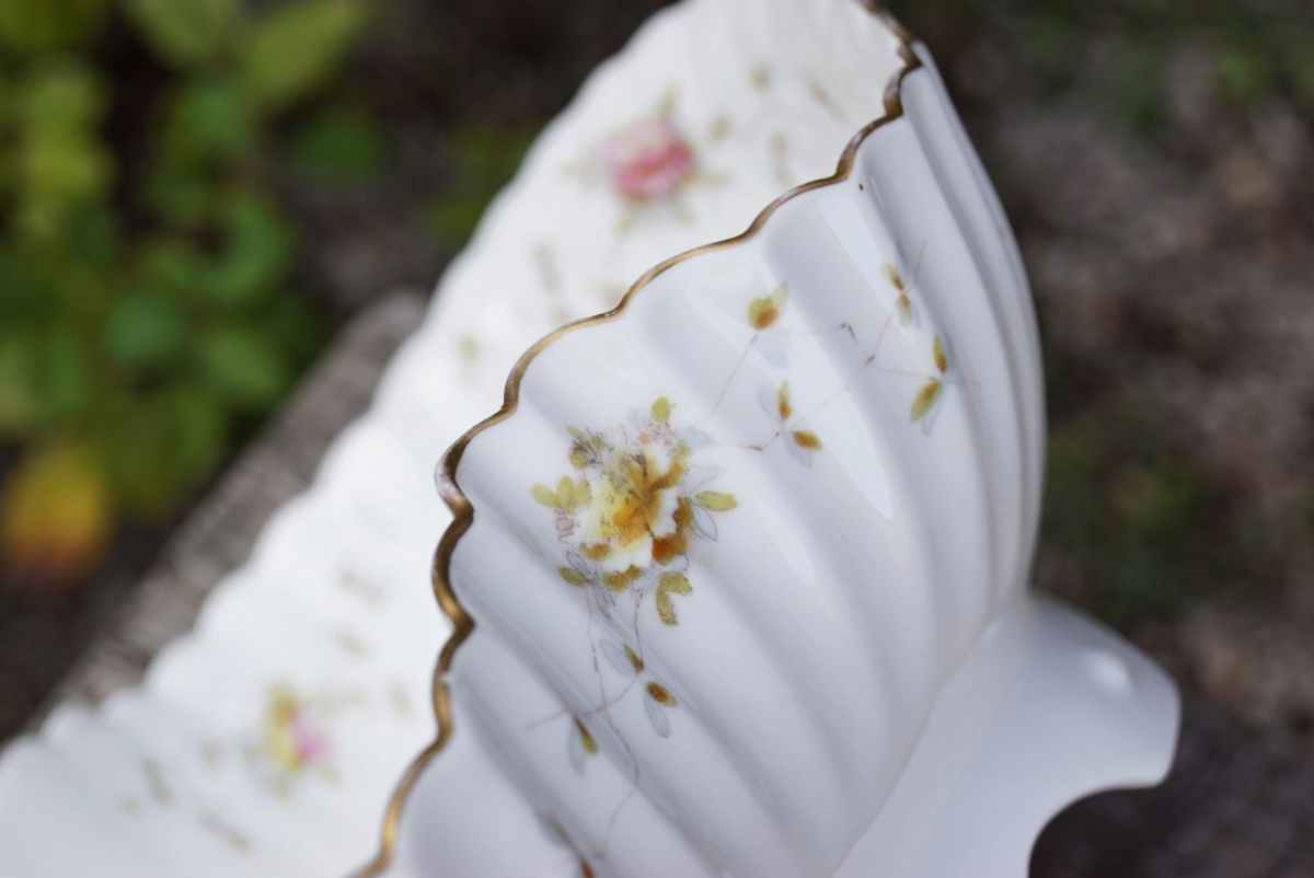 antikes Porzellan Komplettset blümchen gold eckig antikes Geschirr Shabby chic Vintage Jugendstil Teller Terrinne Sauciere