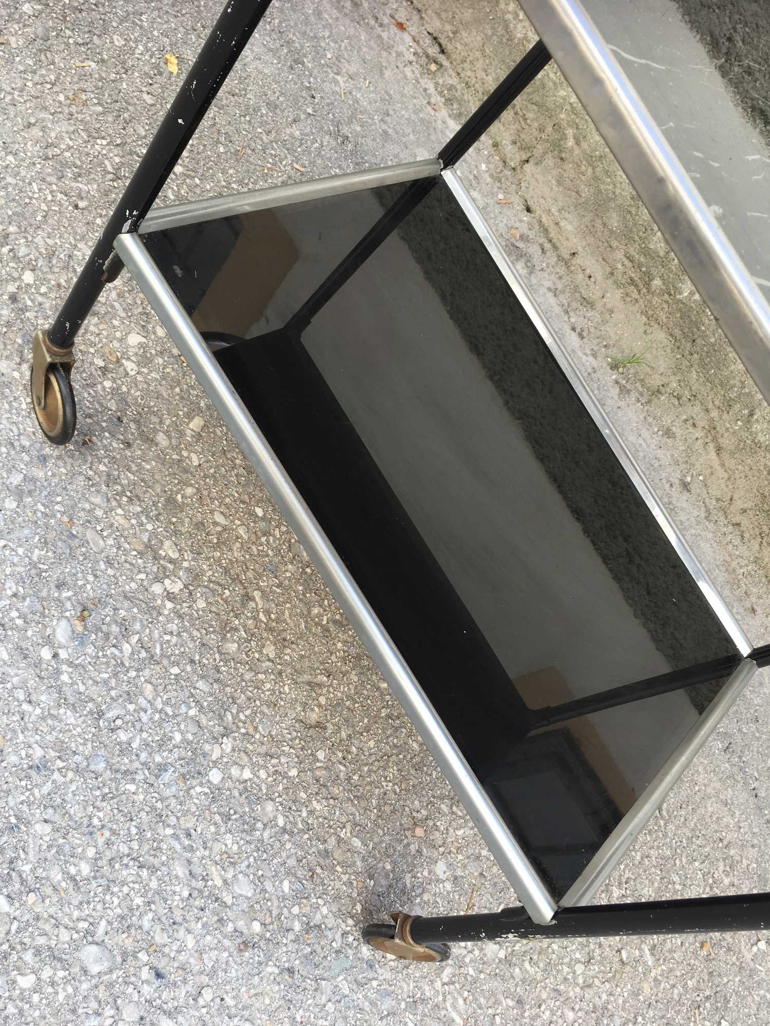 Servierwagen Vintage schwarz Serviertisch Chrom antiker Beistelltisch Bauhaus Industrialdesign