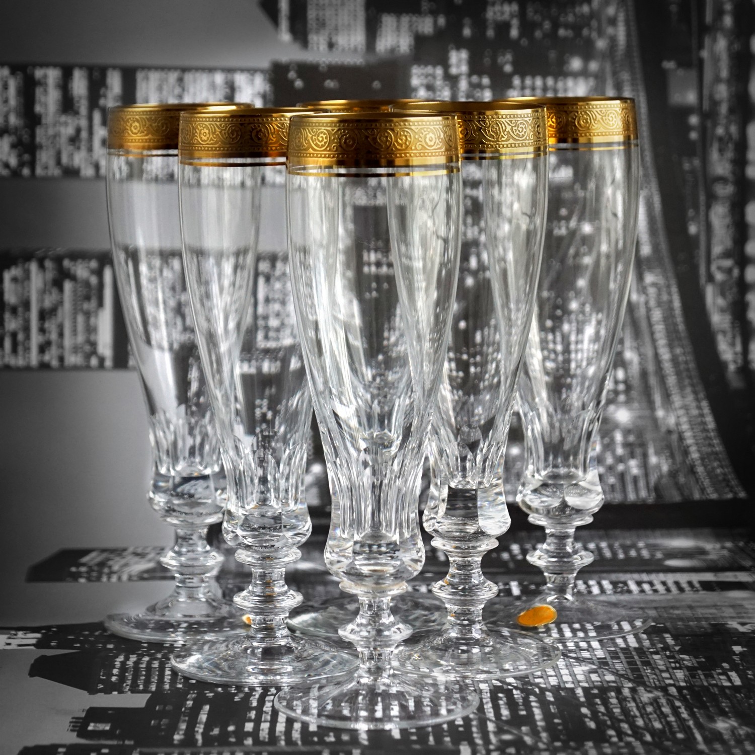 Sektgläser Goldrand Kristallgläser Champagnerflöten Theresienthal Vintage Bleikristall