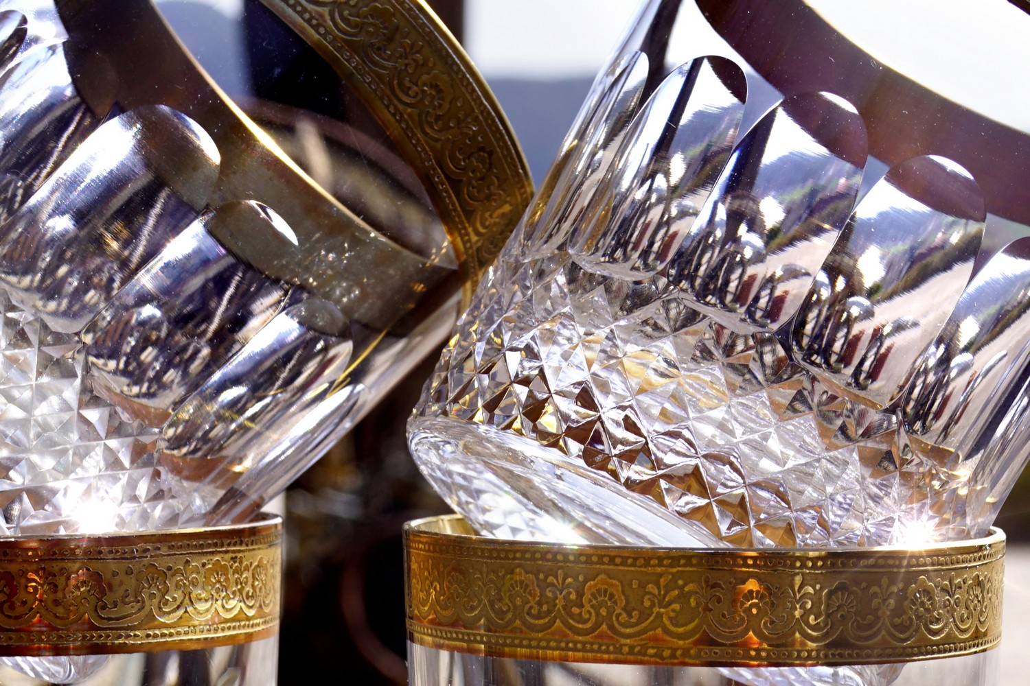 Bleikristall Gläser Goldrand Whisky Waffelschliff Wassergläser 