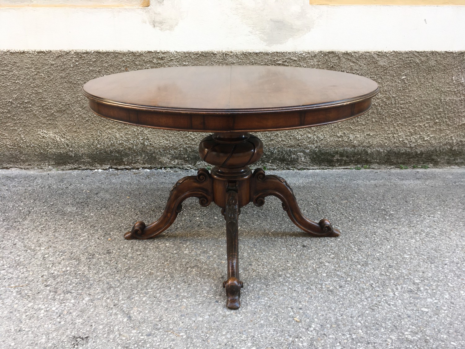 Tisch Esstisch Salontisch rund ausziehbar Einlegeplatte antik Säulenfuß