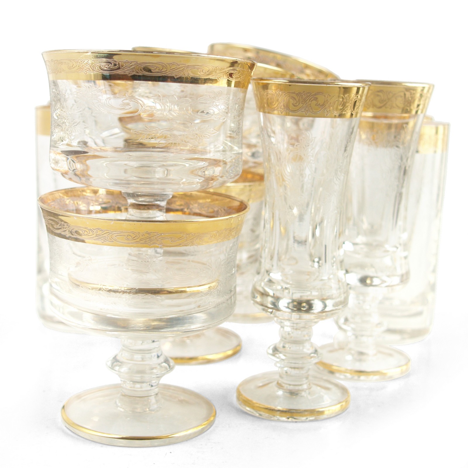 Murano Medici Kristallgläser Goldrand Champagnerschale 6 Stk. Champagnerschale Murano