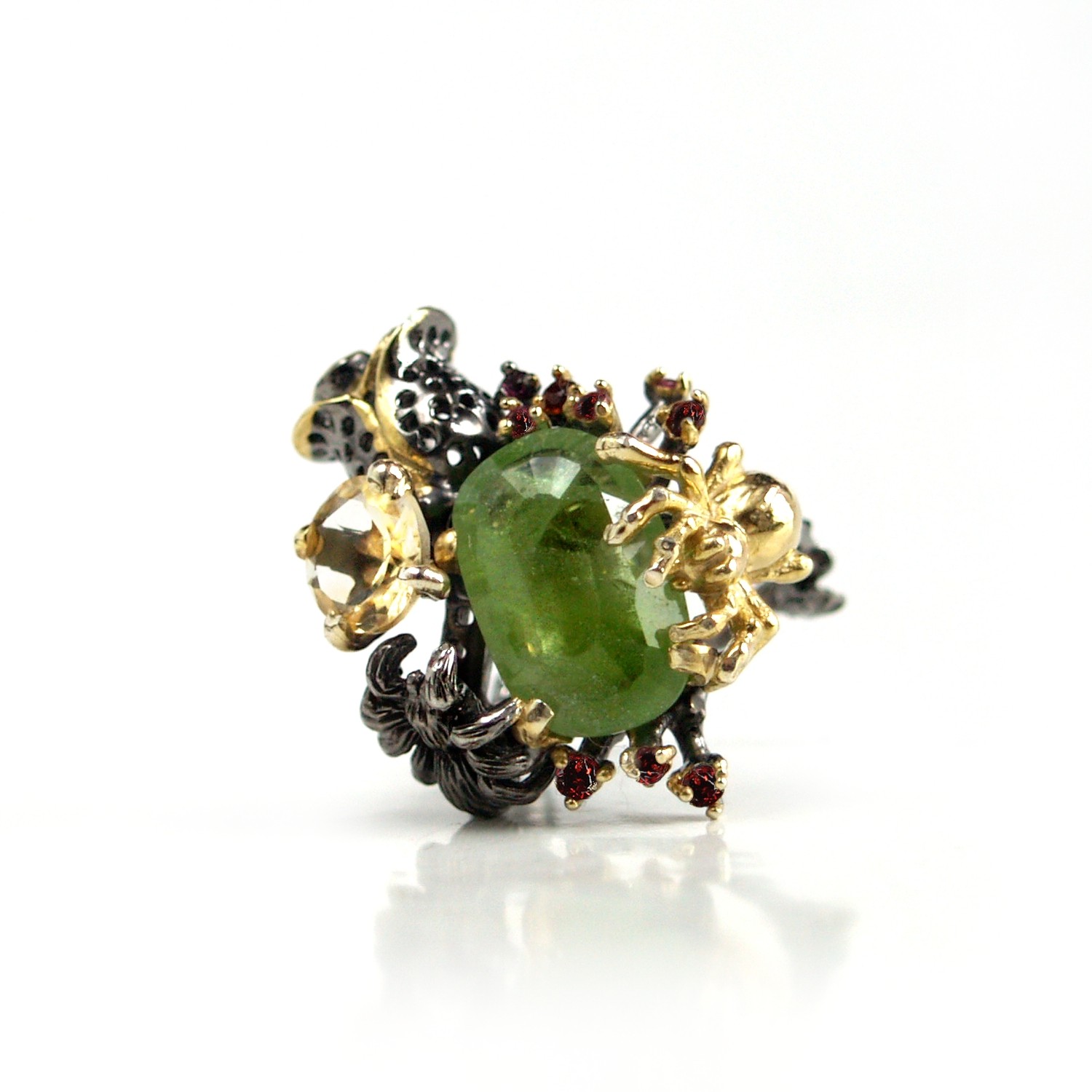 Ring 925 Silber Edelsteine Multicolor Steampunk Zauberwald 925 Silber Ring Edelstein grün Handarbeit Steampunk