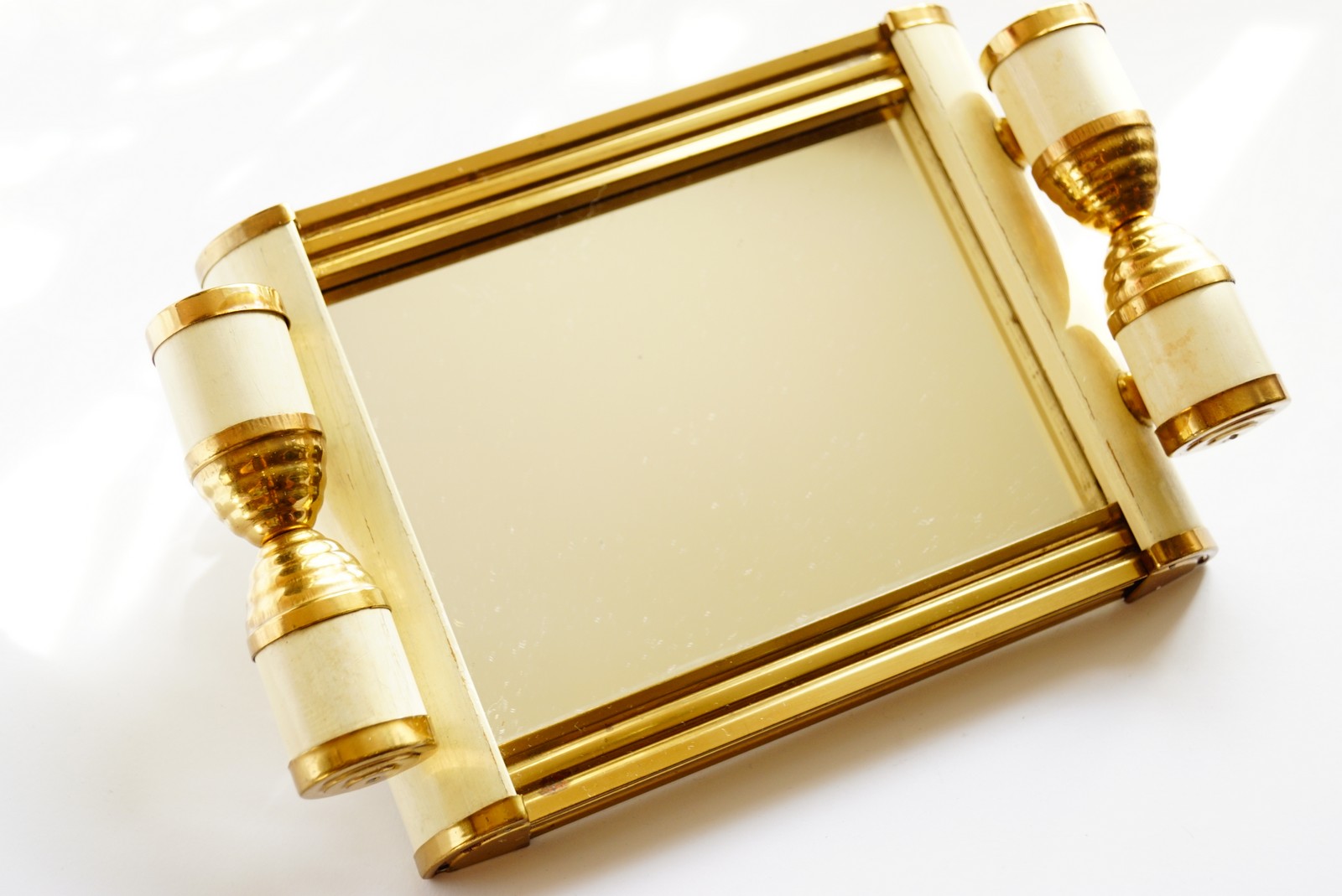 Antik Tablett Art Deco 1920 creme-weiß für Rauchertisch Spiegel Ablage Silverline Design