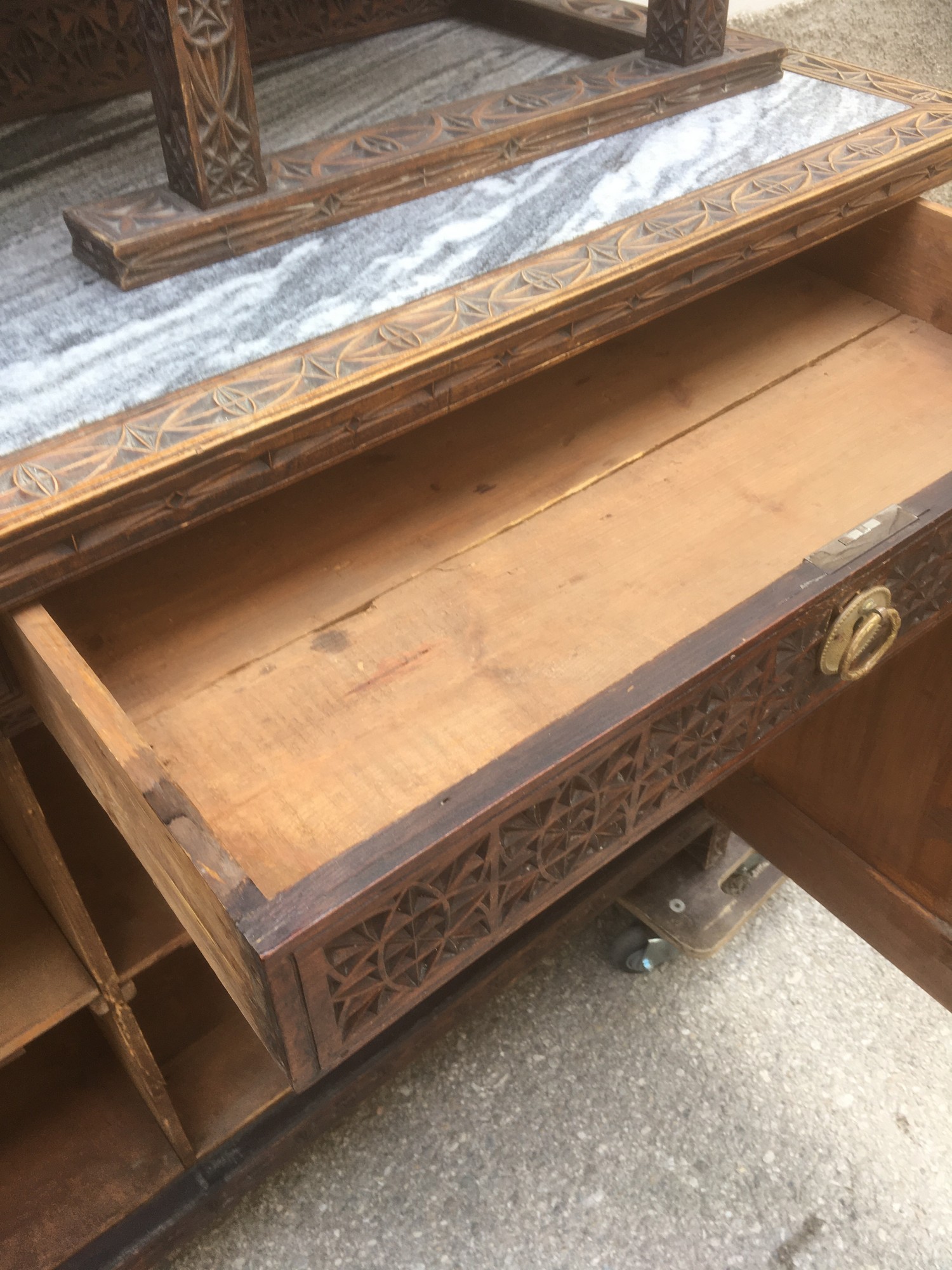 Aufsatzbuffet antik Holz Marmor Schrank Küche