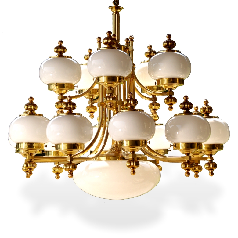 Kronleuchter Luster großer Messing Glas Leuchter mit 16 Leuchtstellen Orion "alt Wien" Kronleuchter Messing Glas