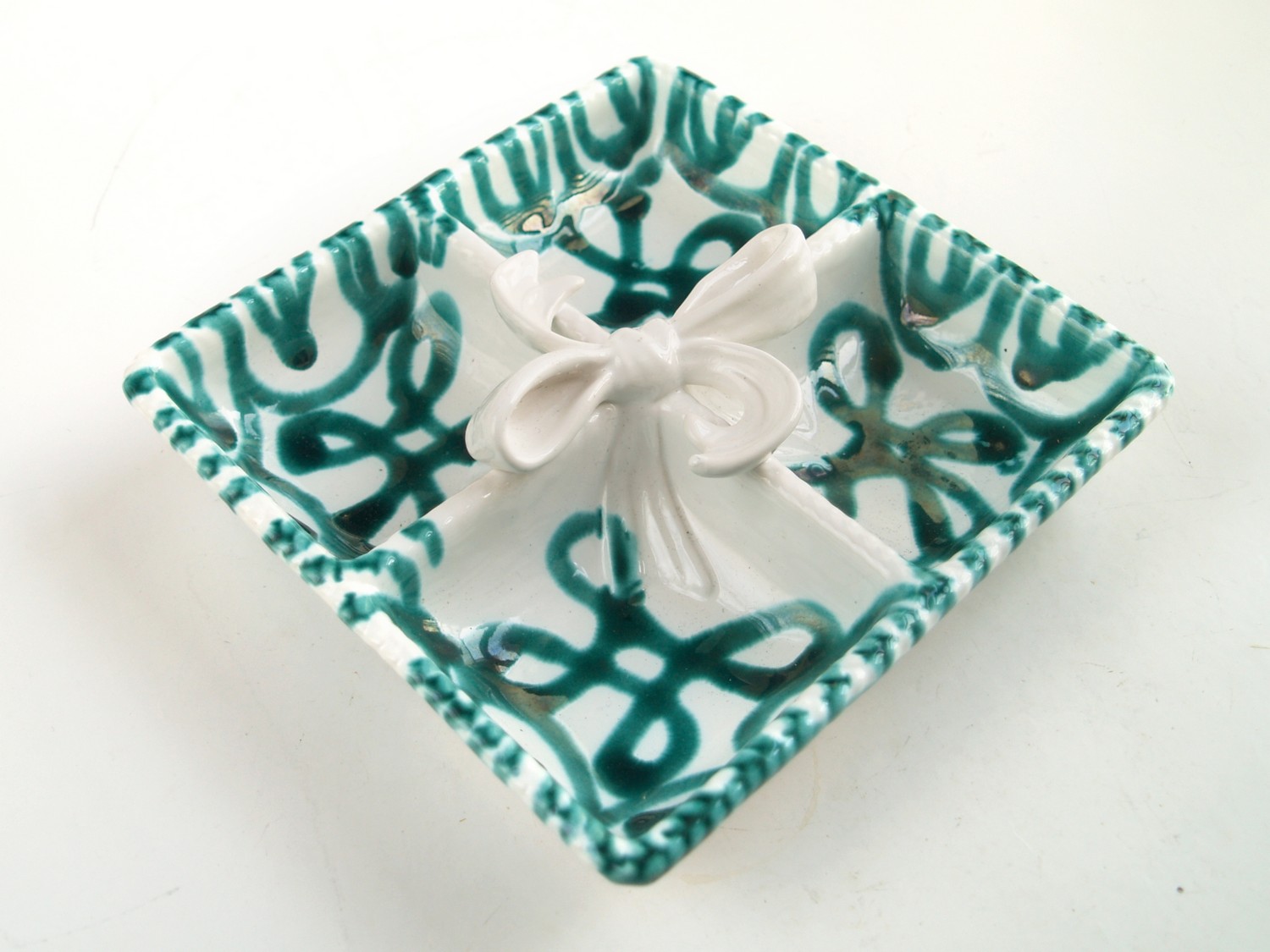 Gmundner Keramik eckig Teller Grüngeflammt