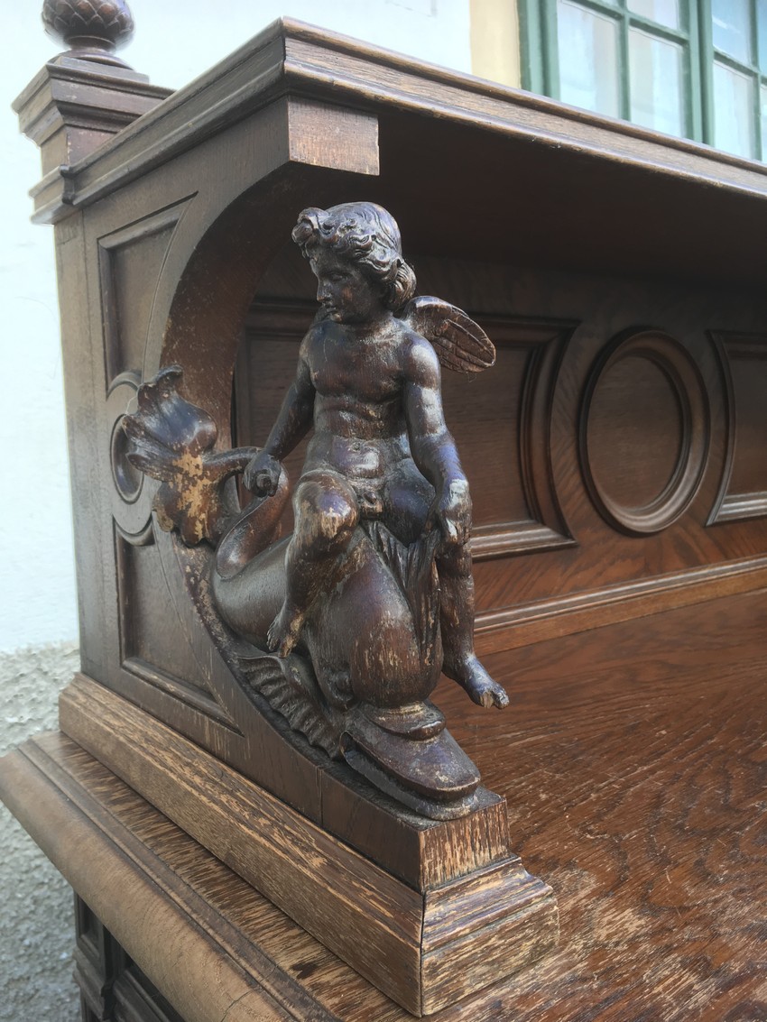Putti Kommode antik Schnitzwerk Engel Renaissance Barock Schrank