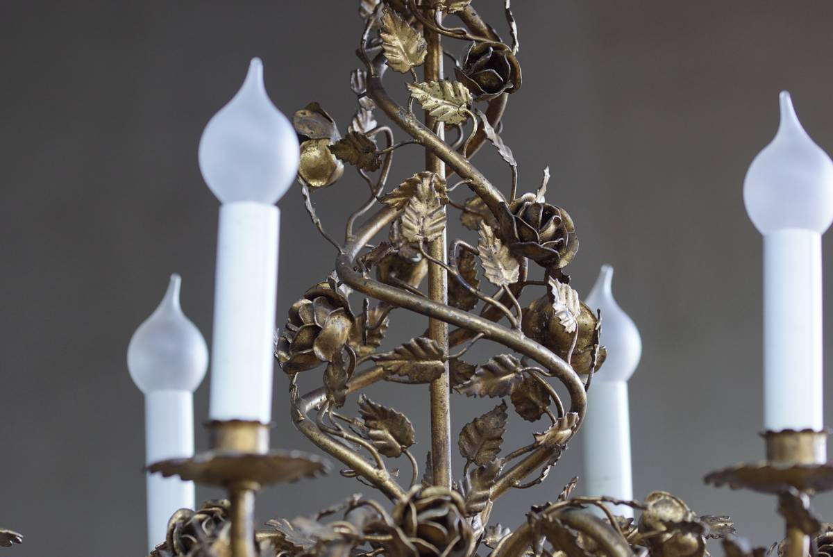 Vintage Kronleuchter Rosen vergoldet Jugendstil Mid Century Regency-Stil