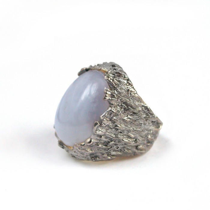 Ring 925 Silber Edelstein Chalzedon Meerschaum handgefertigter Silberring