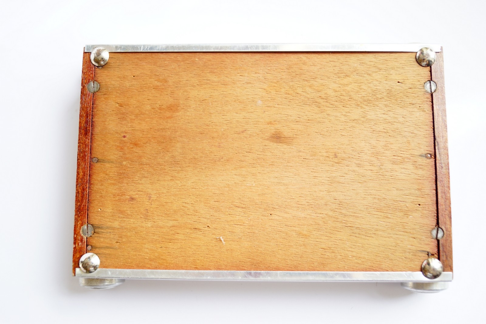 Serviertablett antik Art Deco silbern 1920 Chromline Design Holz Antiquität Rauchertisch