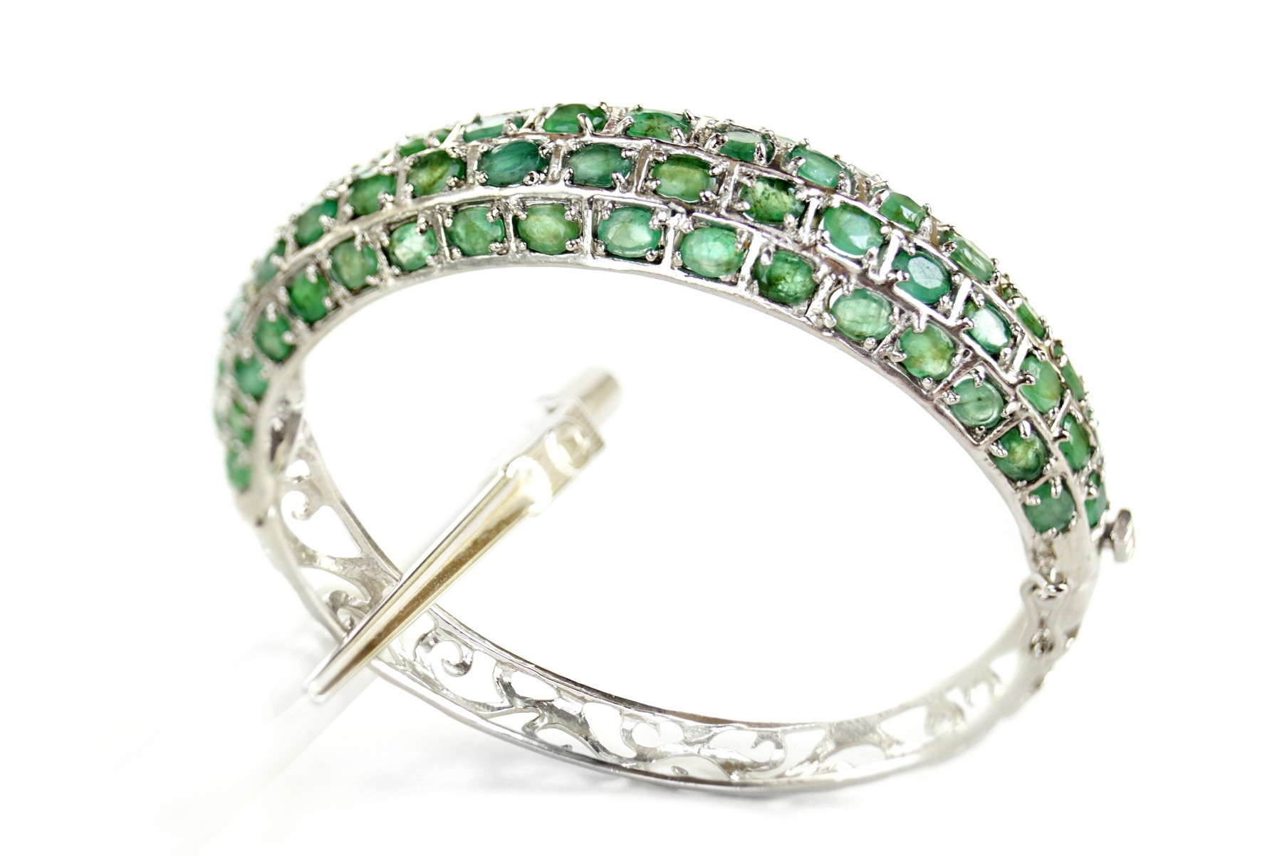 Smaragde Armreifen Silber 925 Armband 14 Karat Weißgold vergoldet