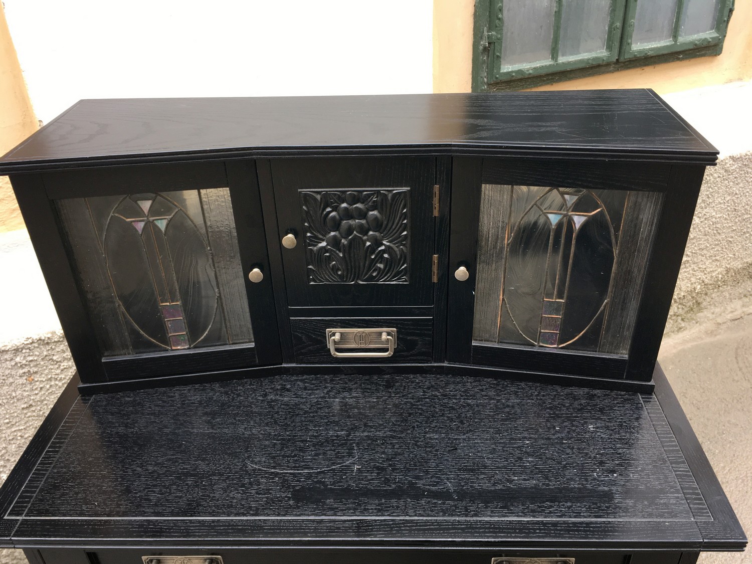 Jugendstil Vertiko Barschrank Stilmöbel schwarz Bleiverglasung SELVA Italy Kommode