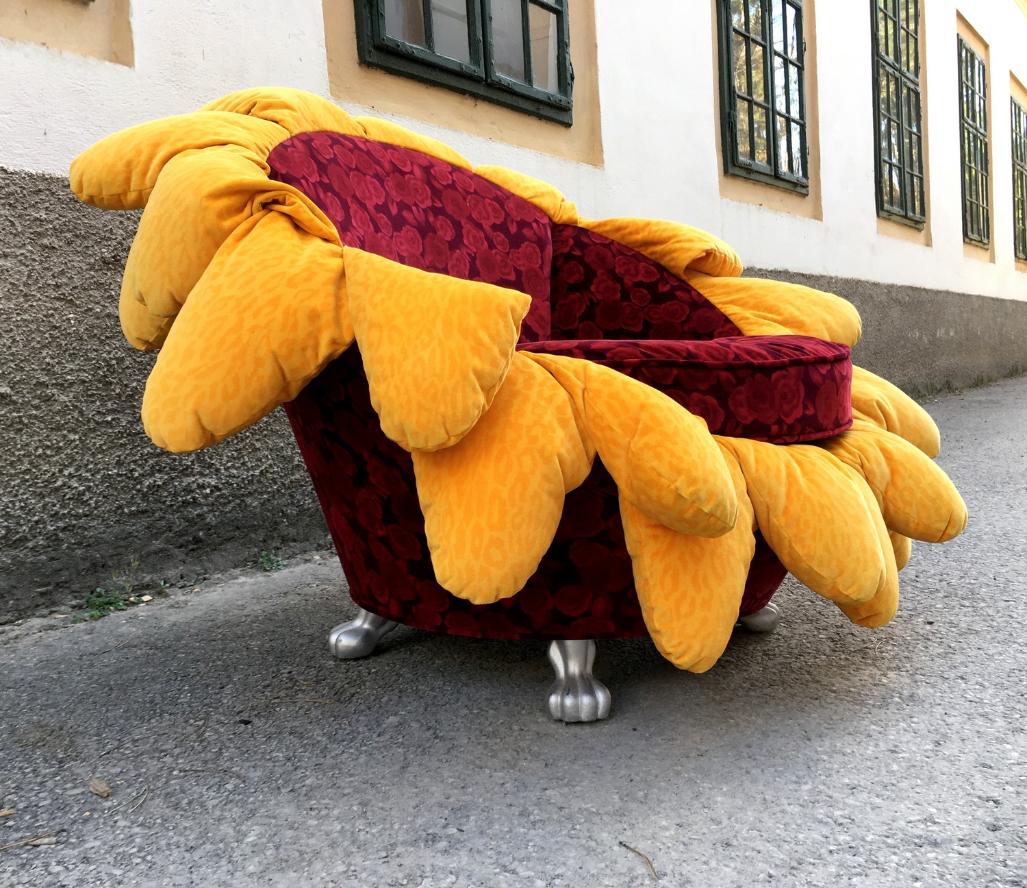 BRETZ SUNNY Sessel Stuhl POOL Rosenstoff Tatzenbeine Sonnenblume