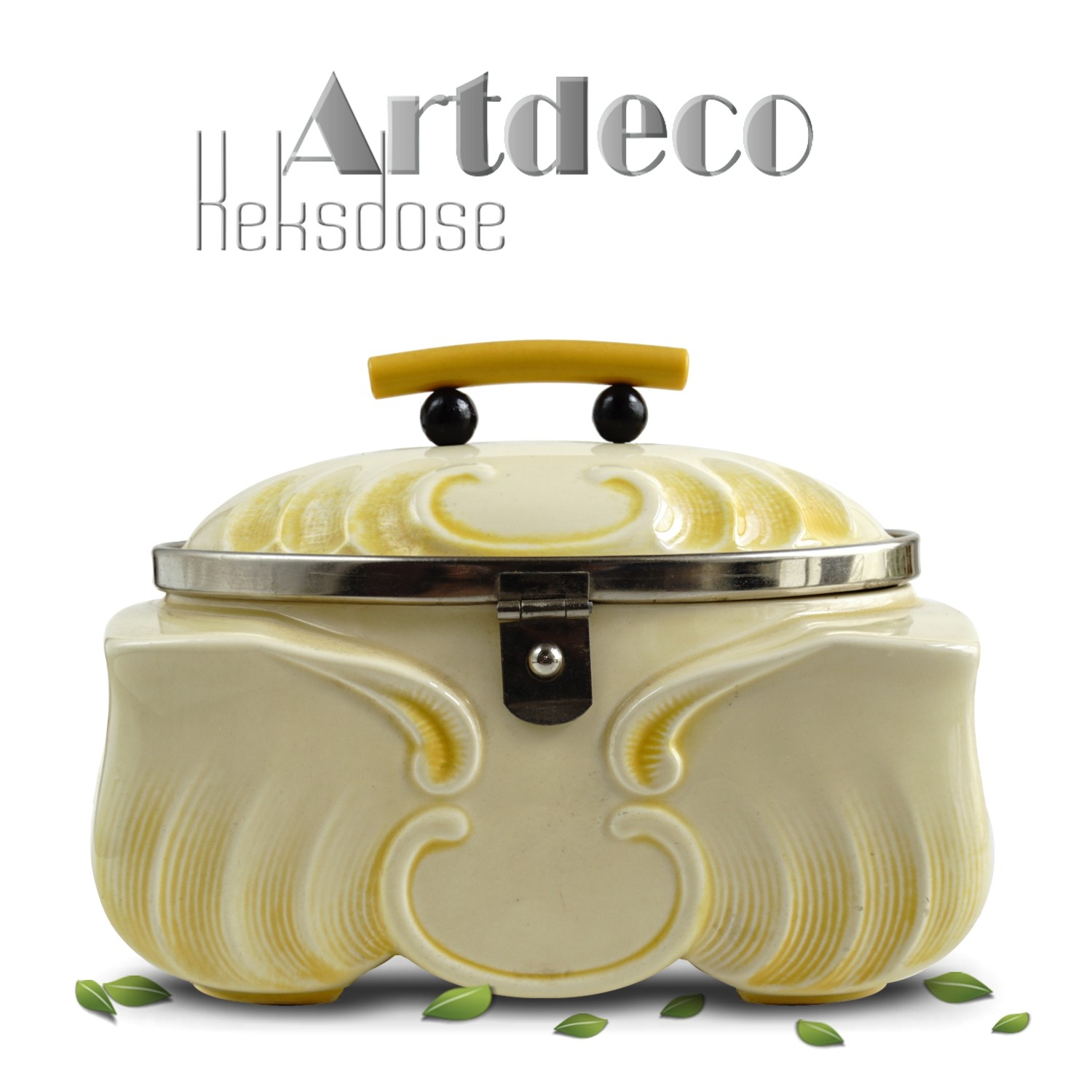 Keksdose antik Deckeldose gelb creme Vorratsdose Art Deco Original