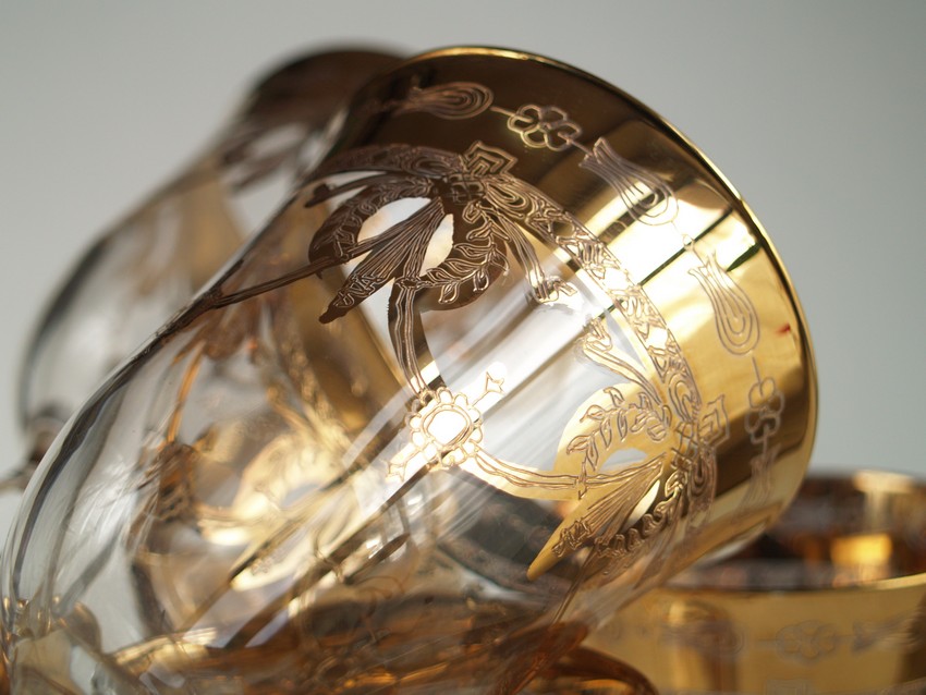 Rotweingläser Kristall Gold Girlanden Empire Murano