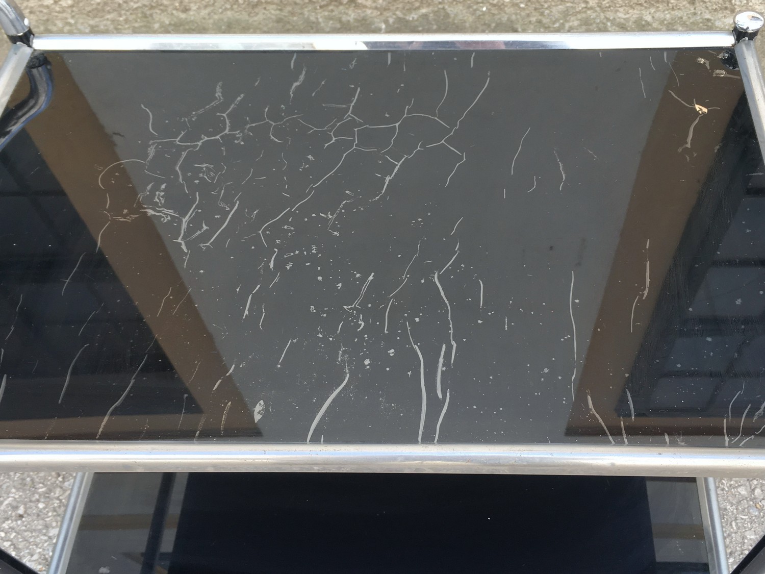 Servierwagen Vintage schwarz Serviertisch Chrom antiker Beistelltisch Bauhaus Industrialdesign