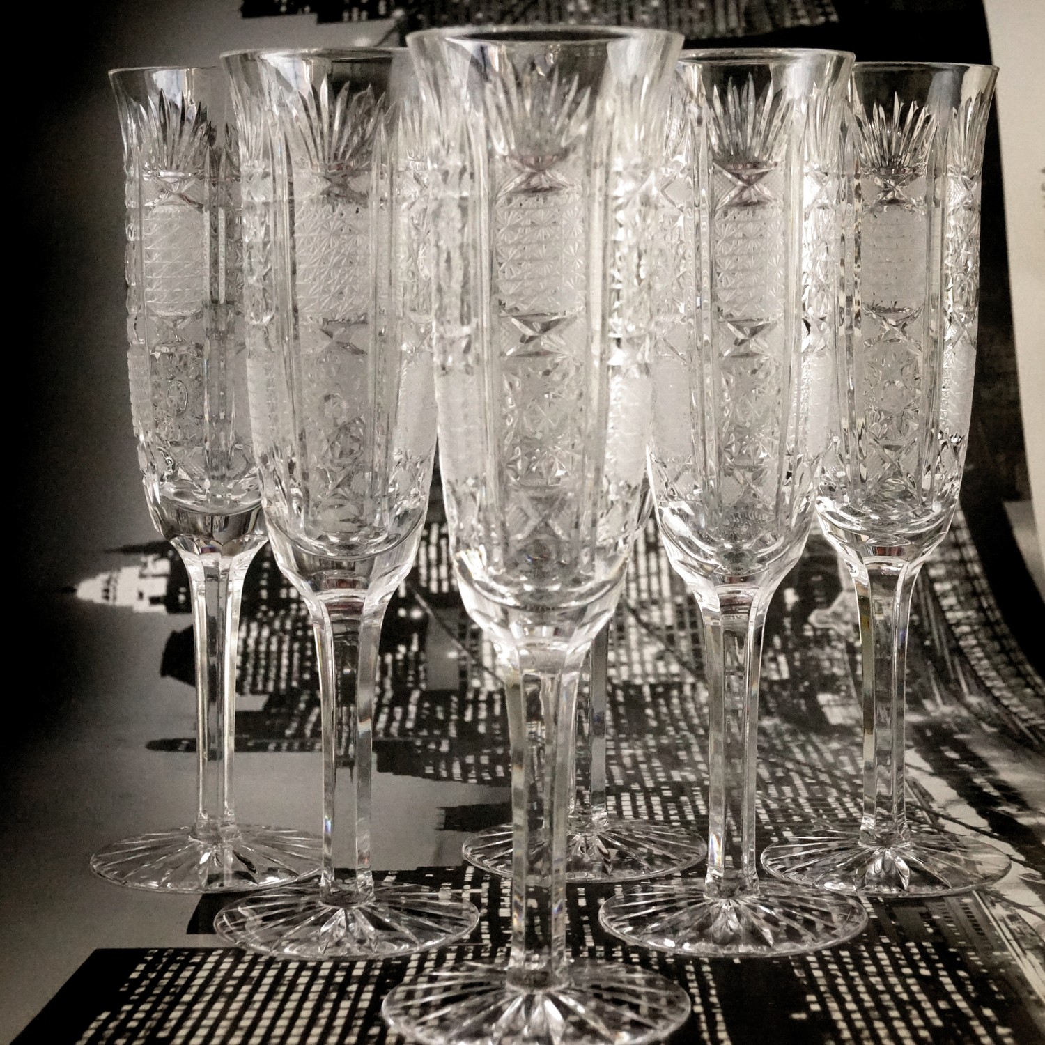 Sektgläser Bleikristall Gläser hoch Champagnerflöten Vintage geschilffen