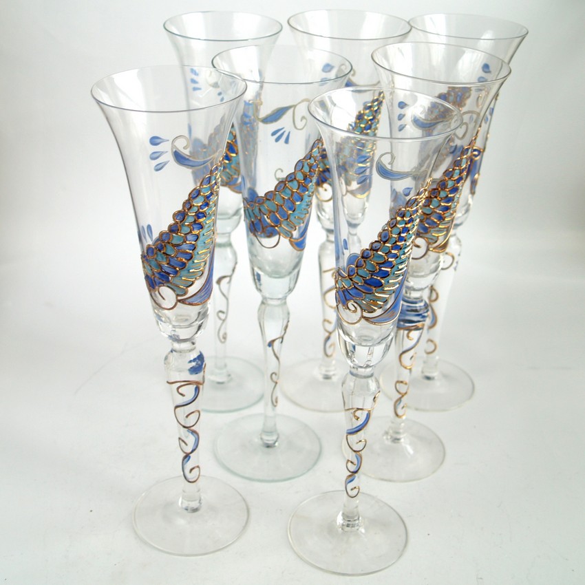 Sektgläser Nagel TRAUMWELTEN Sektflöten gold-blau PEGASUS