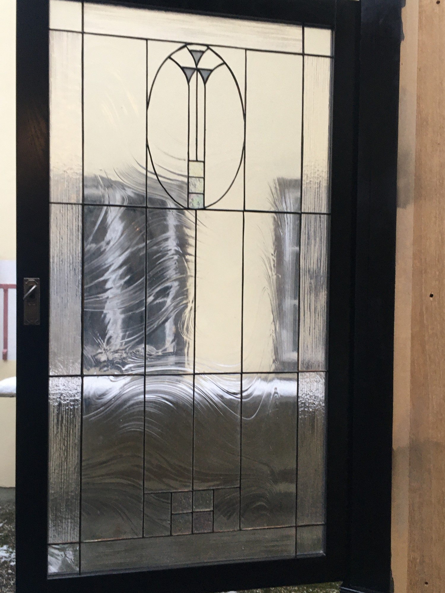 Schrank Jugendstil Buffet dreiteilig Anrichte schwarz Bleiverglasung Selva