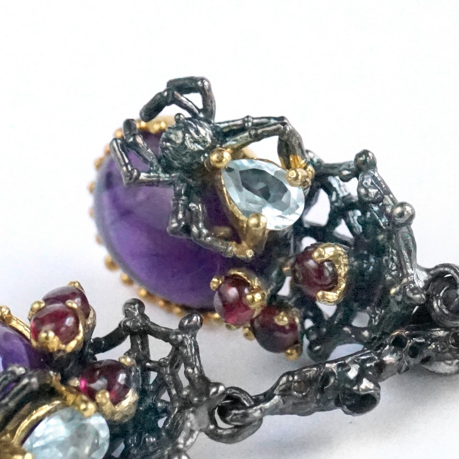 Ohrstecker Silber 925 Amethyst Granat Topasvergoldet mit Spinne Ohrstecker Silber 925 Amethyst Granat Topas teilvergoldet Spinne
