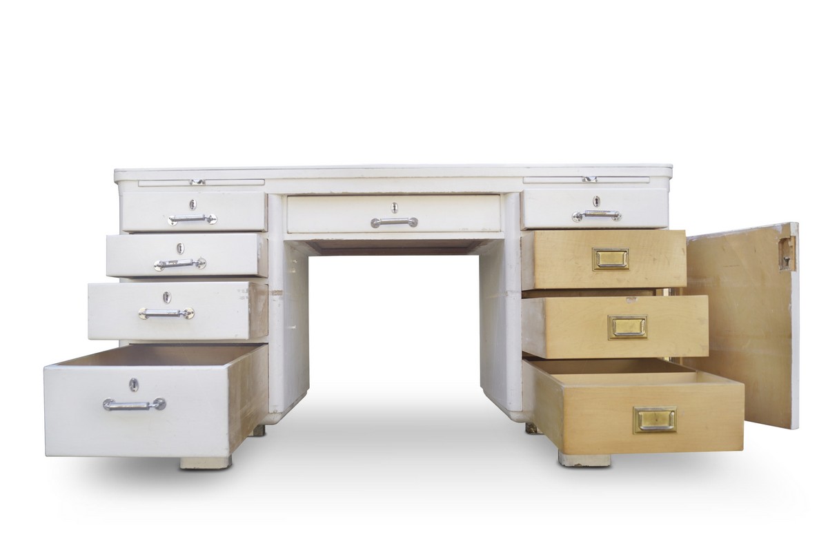 Art Deco Schreibtisch antik weiß creme 1940 Omas Möbel restauriert