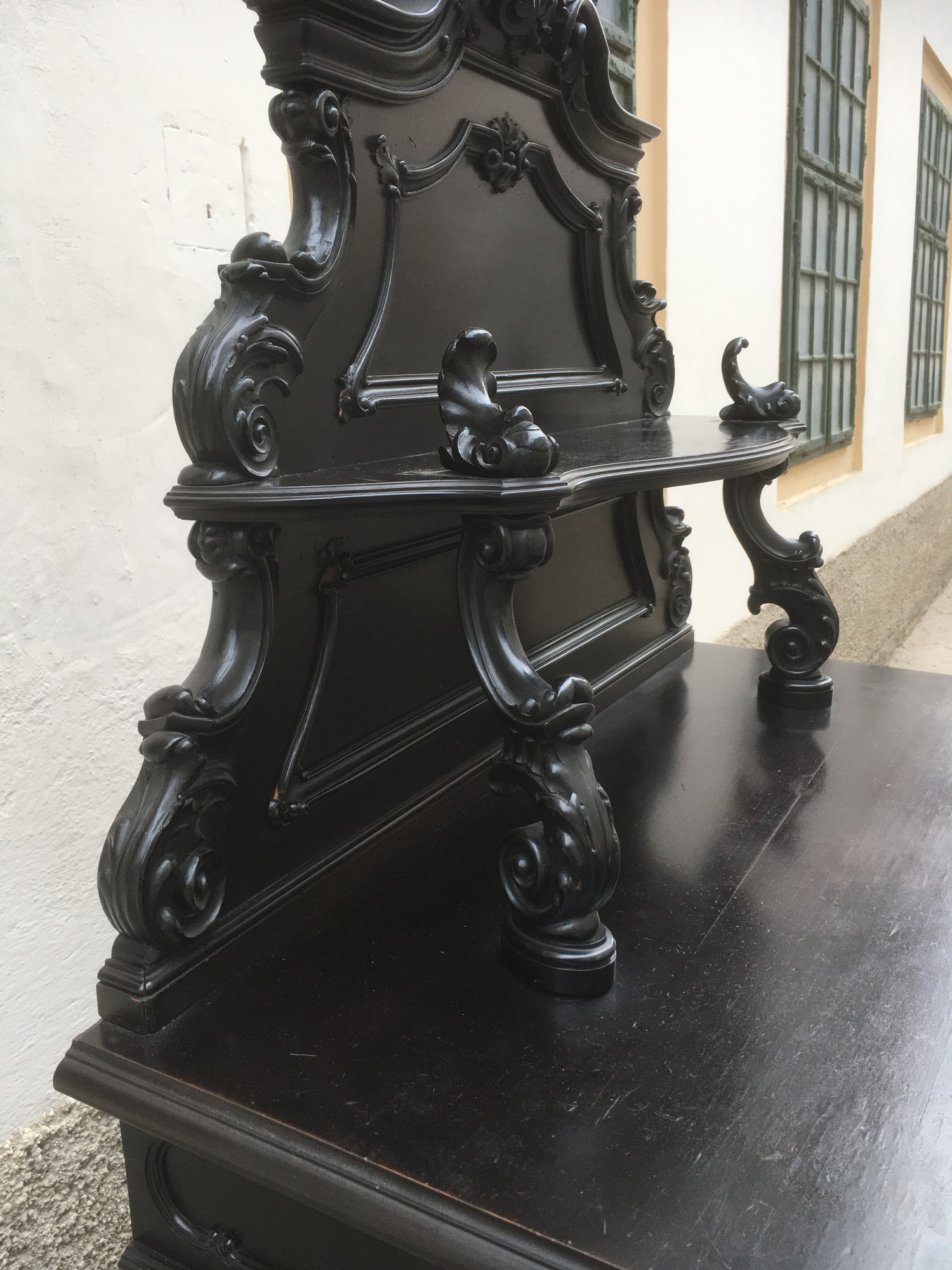 Pfeiferlbarock Vertiko antik schwarz Schrank Antiquität Möbel 1980 Planschrank Küchenschrank