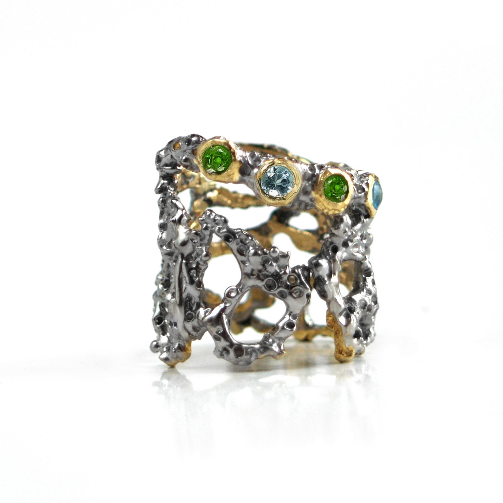 Ring 925 Silber Edelsteine Steampunk Blautopas Smaragd handgefertigt Ring 925 Silber Edelsteine Steampunk Blautopas Smaragd handgefertigt Blautopas