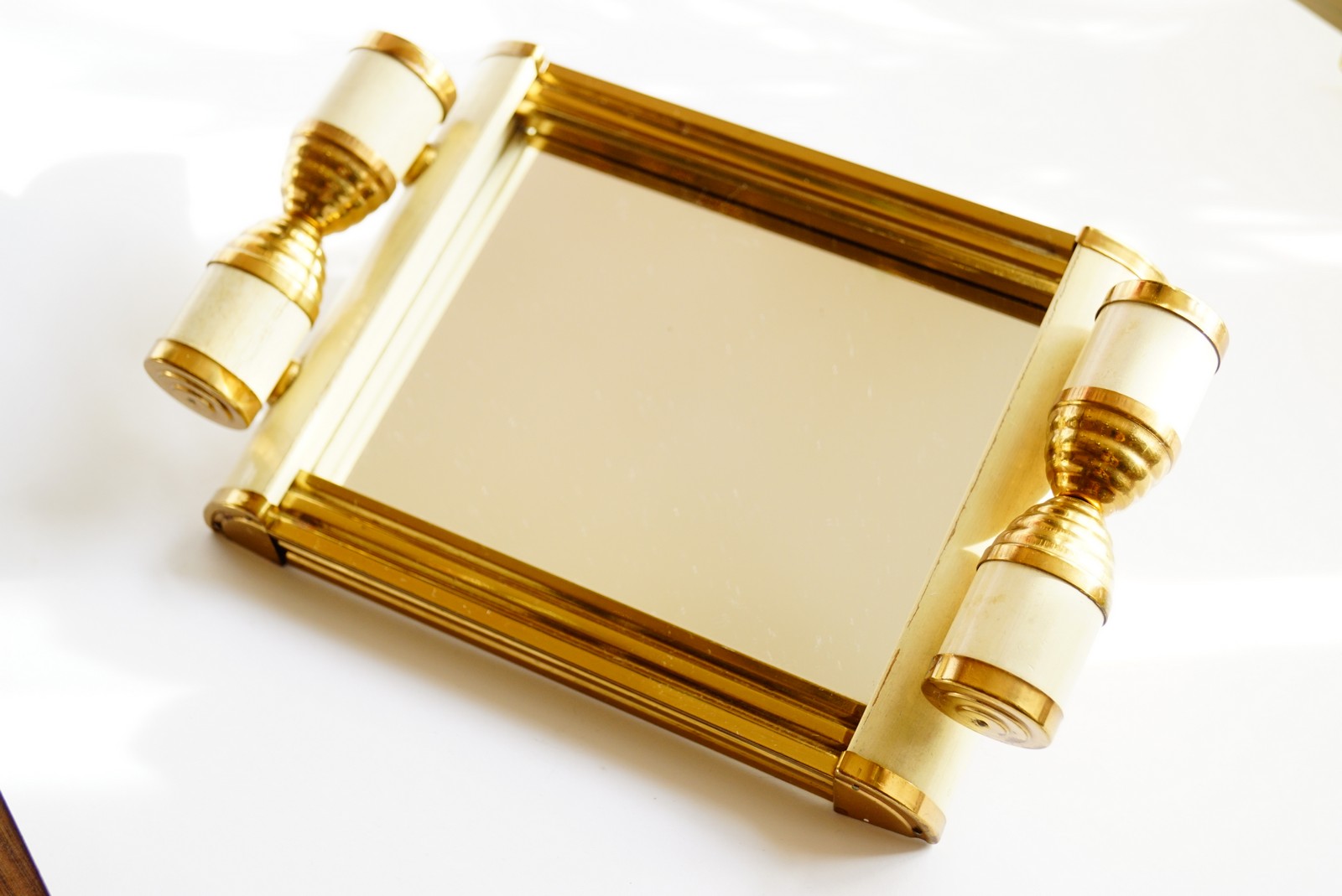 Antik Tablett Art Deco 1920 creme-weiß für Rauchertisch Spiegel Ablage Silverline Design