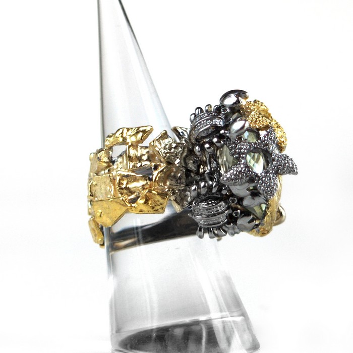 Ring 925 Silber Edelstein Amethyst Seesterne Krabben handgefertigtes Traumstück!