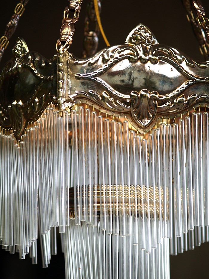 Jugendstil Glasstäbe Luster Kronleuchter Lampe antik