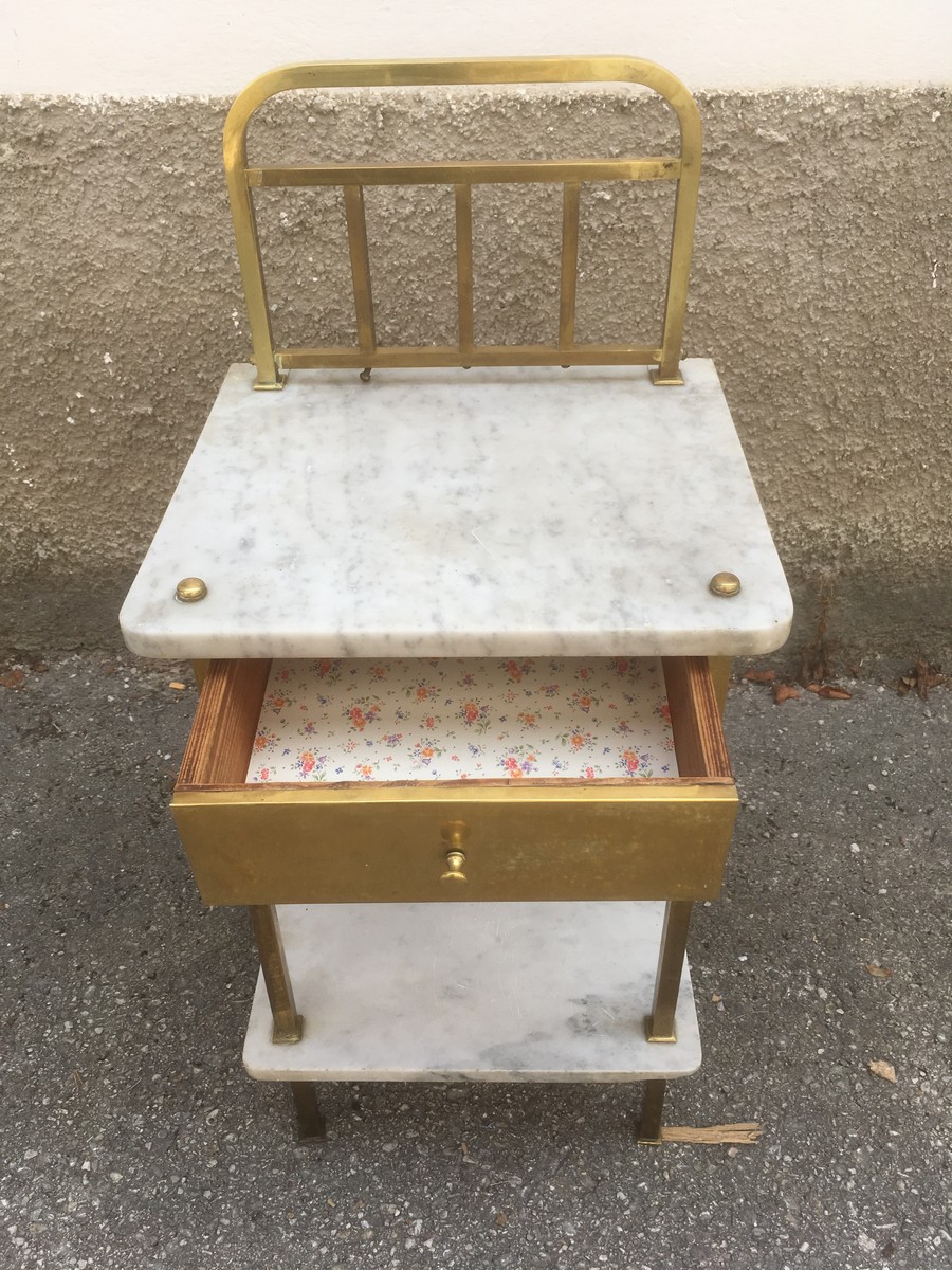 Nachttisch antik Jugendstil Nachtkasten Marmor Messing Schrank Kommode