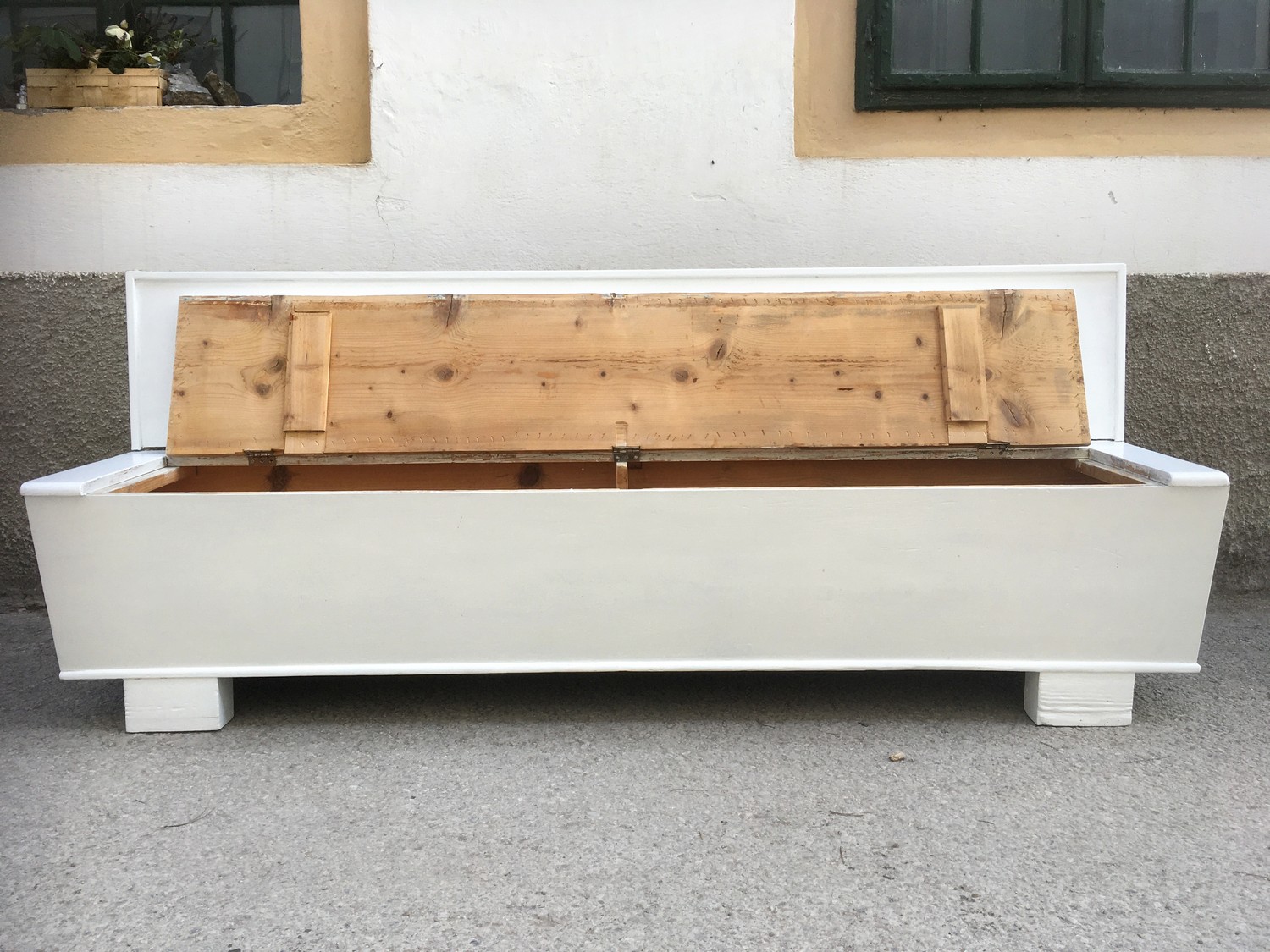 Küchenbank Vintage Sitztruhe Truhenbank Shabby Chic weiß Retro Sixties