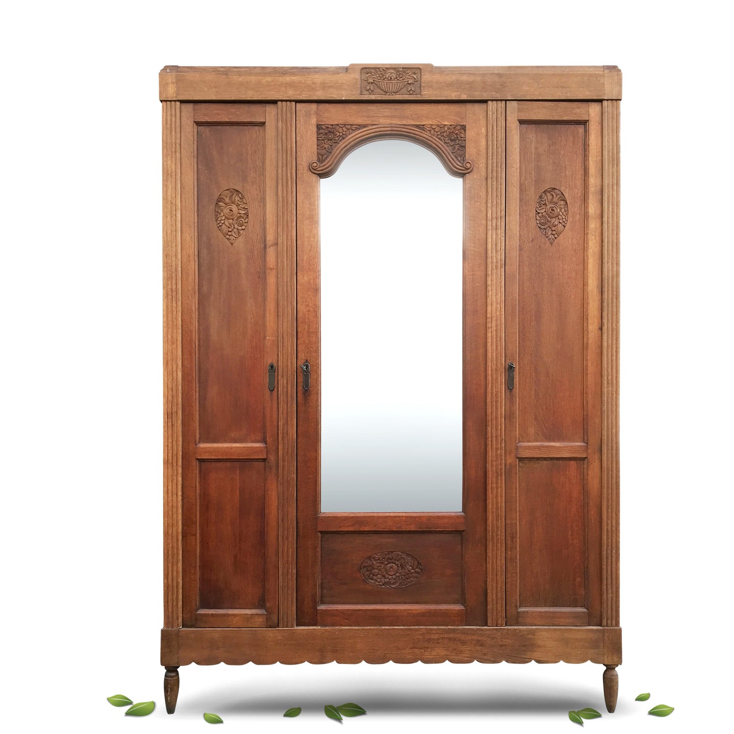 Kleiderschrank Spiegelschrank dreitürig antik Jugendstil Dielenschrank Jugendstil antik Möbel Schrank Spiegel massiv Vollholz Vintage Einrichtung