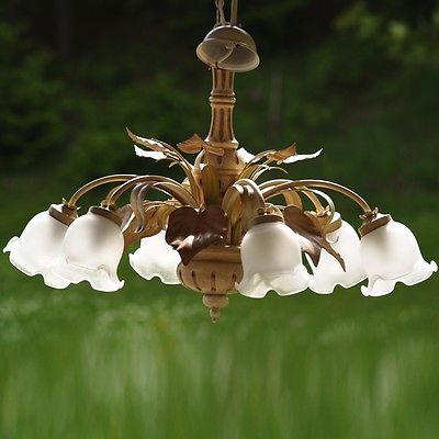 großer Luster Florentinerstil KRONLEUCHTER Blätter Ranken Holz Speisezimmerlampe