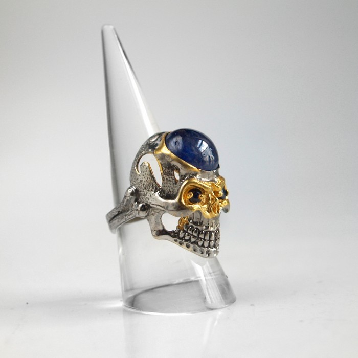 Ring 925 Silber Saphir blau Totenkopf Unisex Steampunk