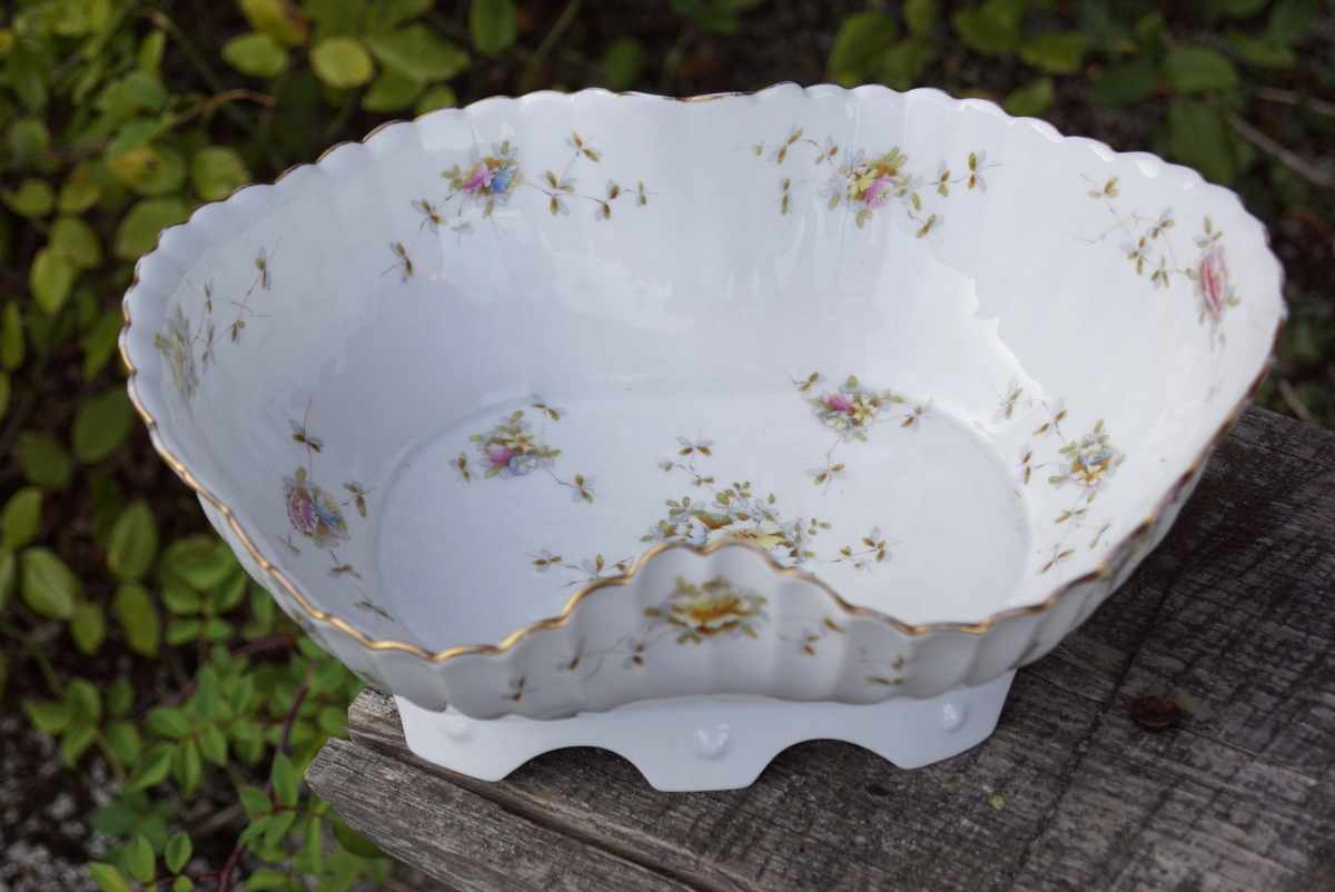 antikes Porzellan Komplettset blümchen gold eckig antikes Geschirr Shabby chic Vintage Jugendstil Teller Terrinne Sauciere