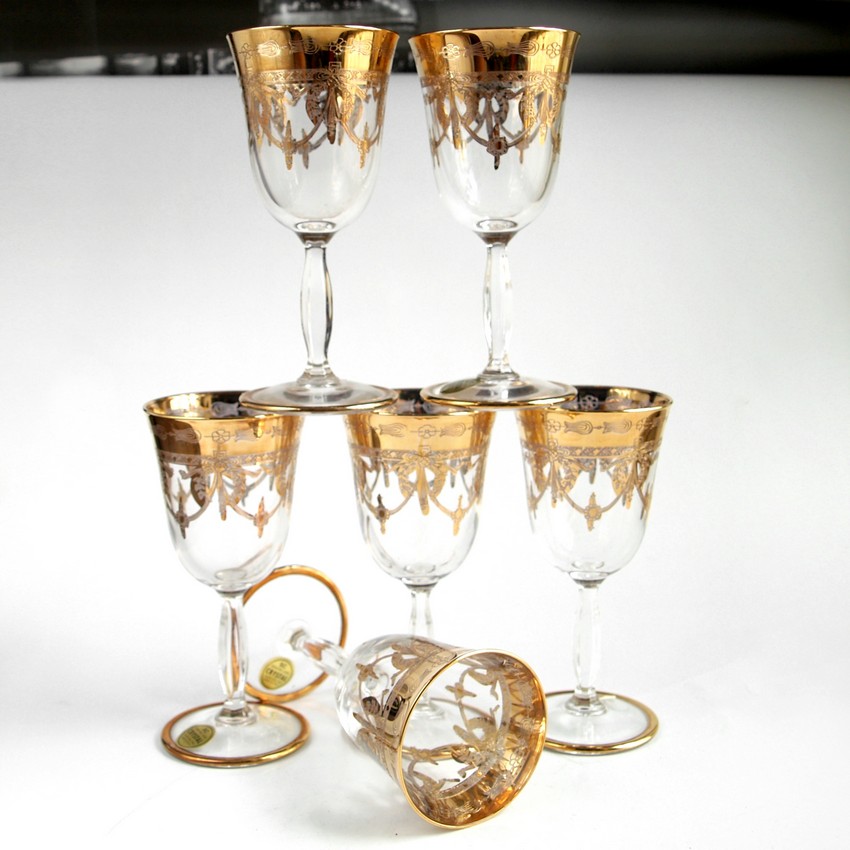 Weißweingläser Goldrand Kristall Empire Ranken Murano