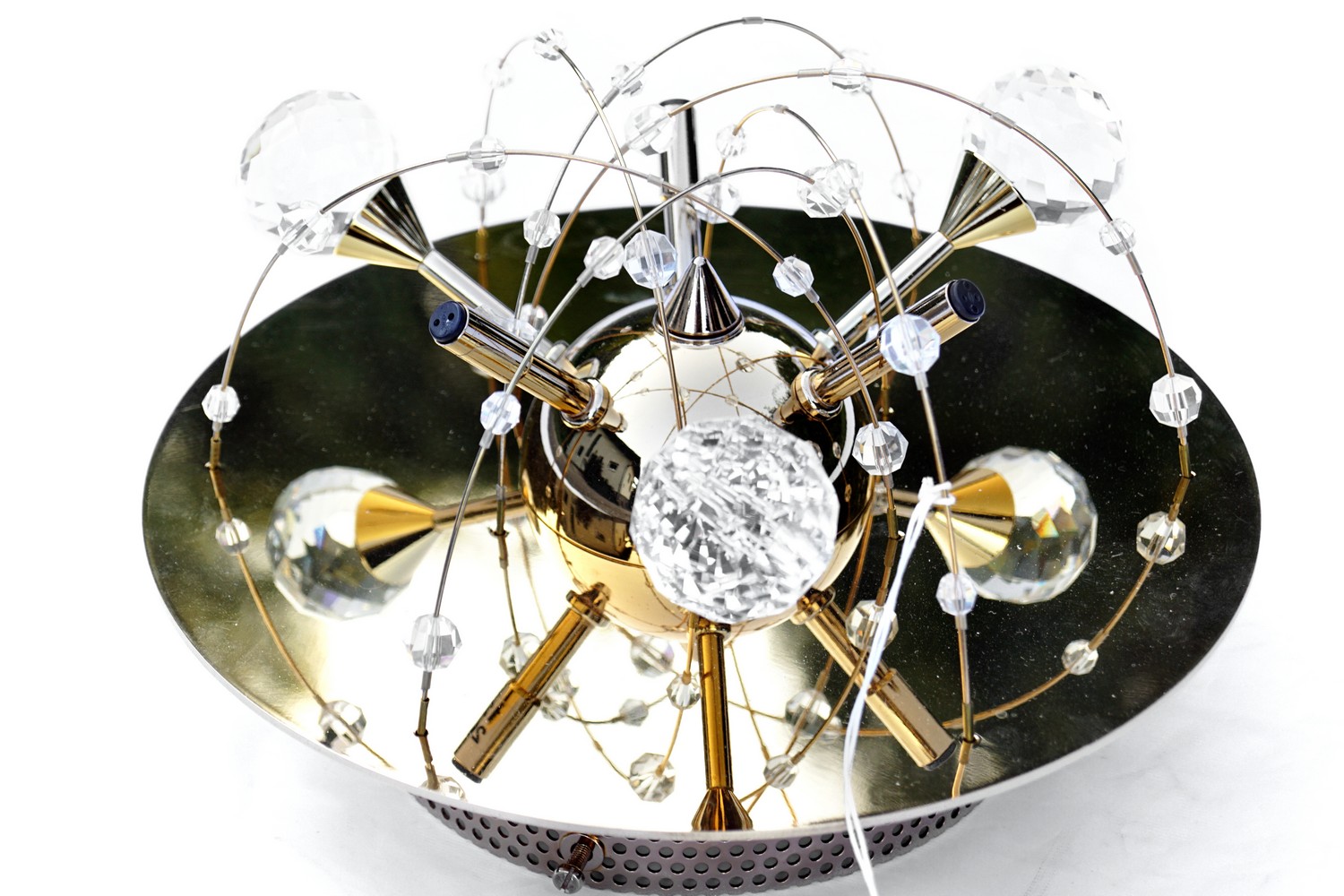 Luster Orion Wien Deckenlampe Wandlampe funklender Bleikristall Leuchter Chrom "Uranus" Spaceage Sputnik 24k vergoldet gold messing Lamp Design