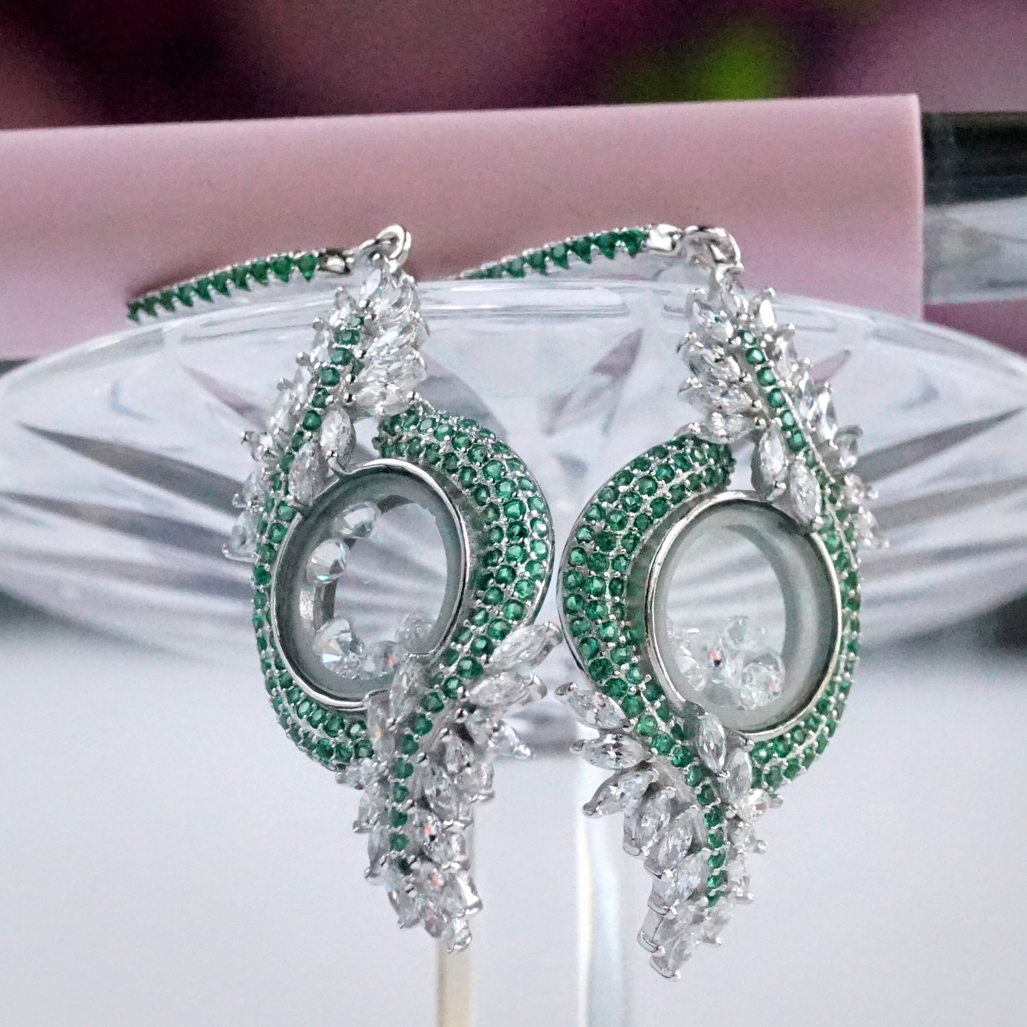 Ohrstecker Silber 925 grüne + weiße Zirkonia Steine