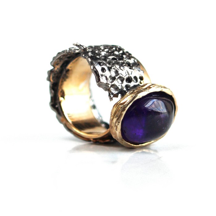 Ring 925 Silber Edelstein Amethyst Cabochon hangefertigter Schmuck Design Kunstwerk