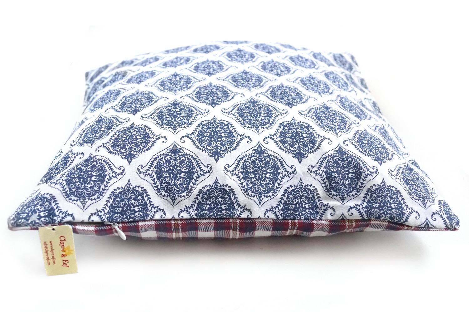 Polsterhülle Clayre & Eef Kissenhülle Leinen Kissen Landhausstil Karo Knopf