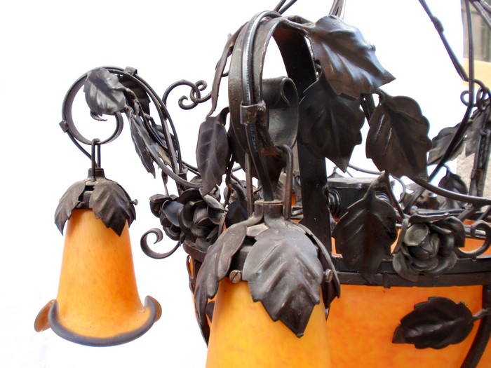 Luster Hängelampe Glasschale Weintrauben Leuchter Weinblätter