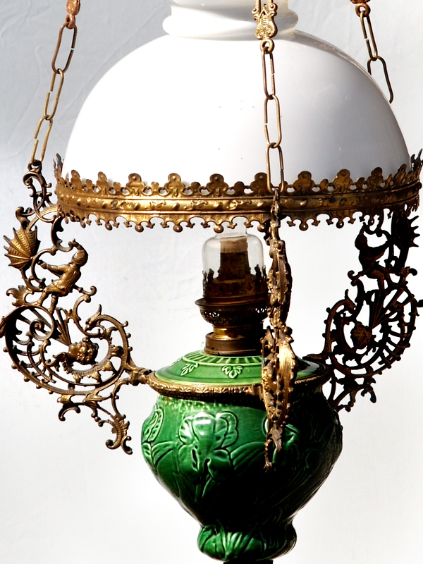 Luster Majolika Petroleumlampe Keramik antik