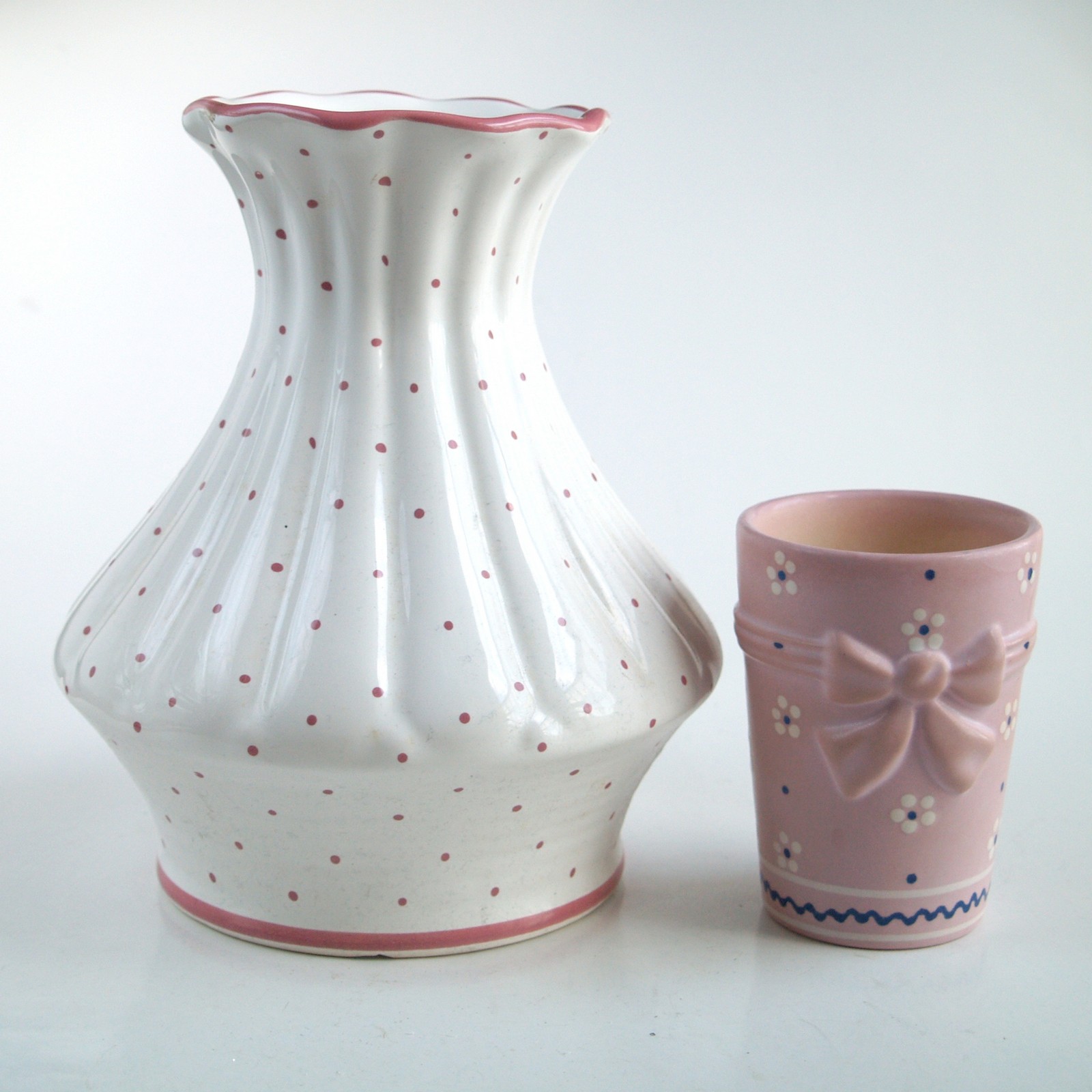 Gmundner Keramik rosa Tupf Vase Barock Wellenrand Gmundner Vase rosa