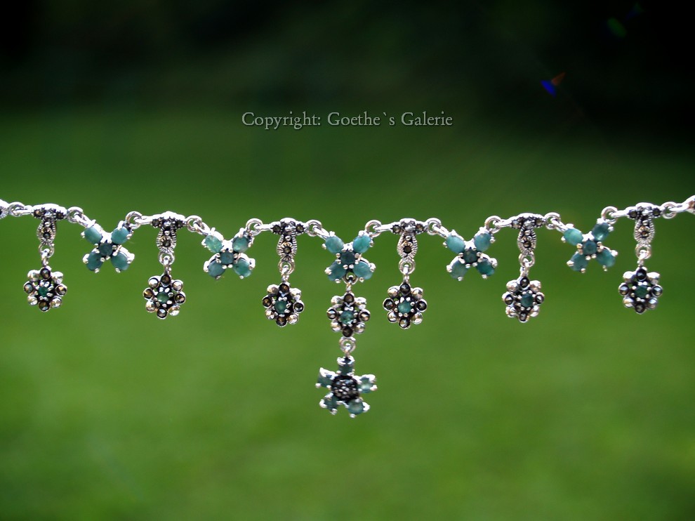 Collier Halskette 925 Silber Handarbeit Smaragd